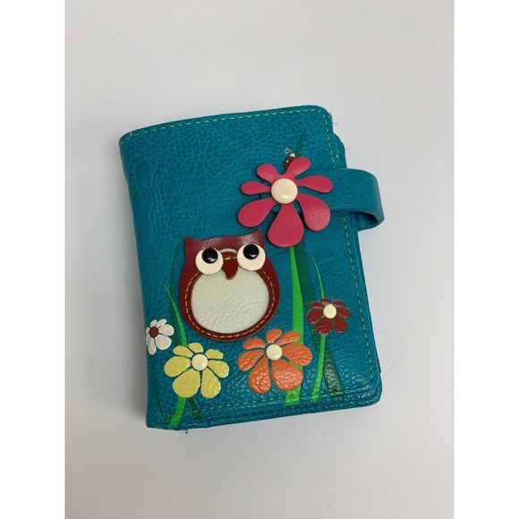 Espe Handbags - Espe Faux Leather Owl Wallet Floral Blue Teal Snap Closure ID Card Slots Small